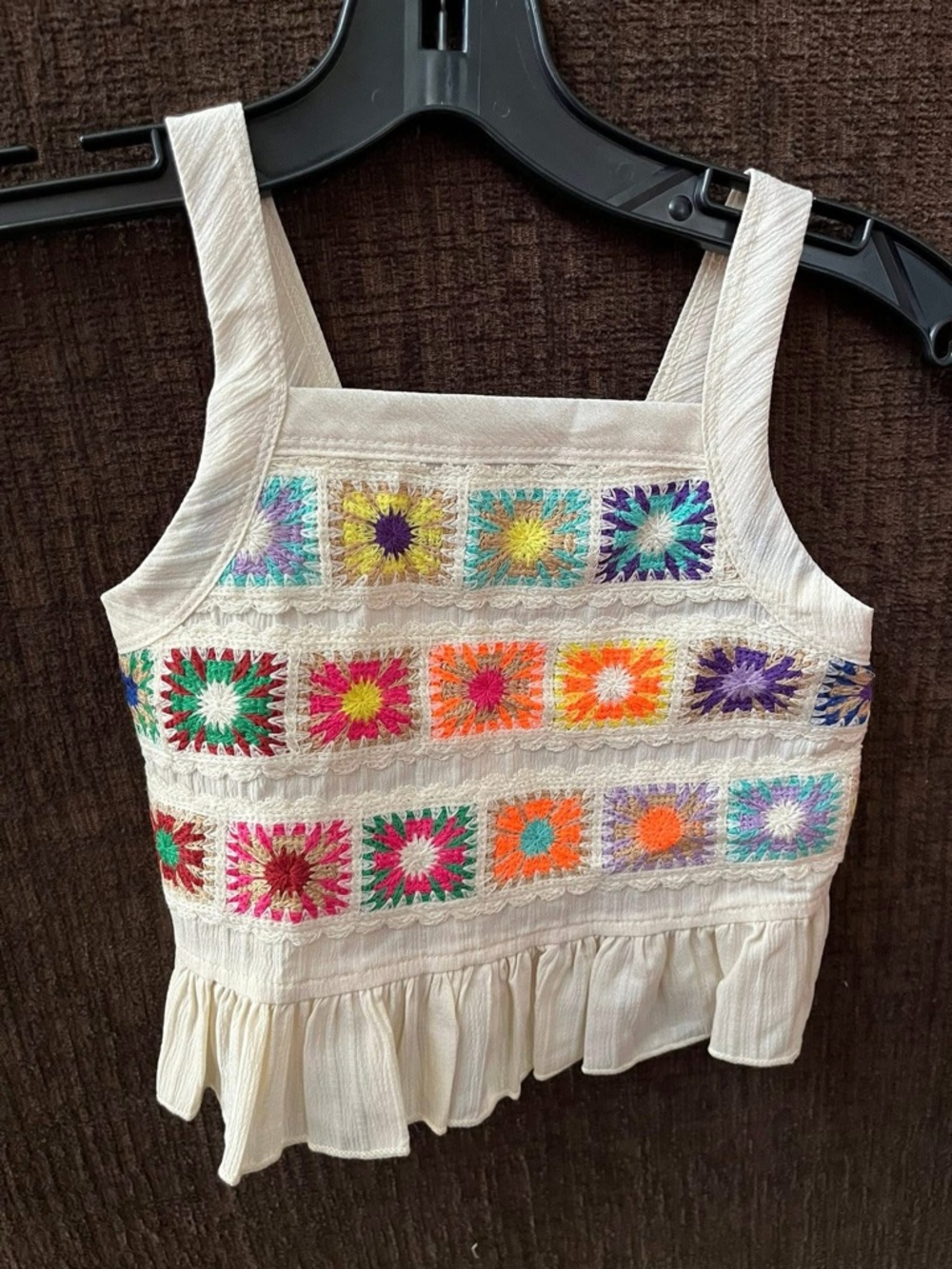 Boho Crochet-Front Cream Tank Top
